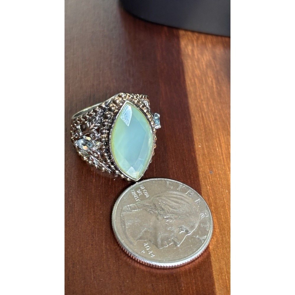 Vintage Sterling Silver Aqua Chalcedony And Blue Topaz Ring Size 6 - Picture 10 of 13